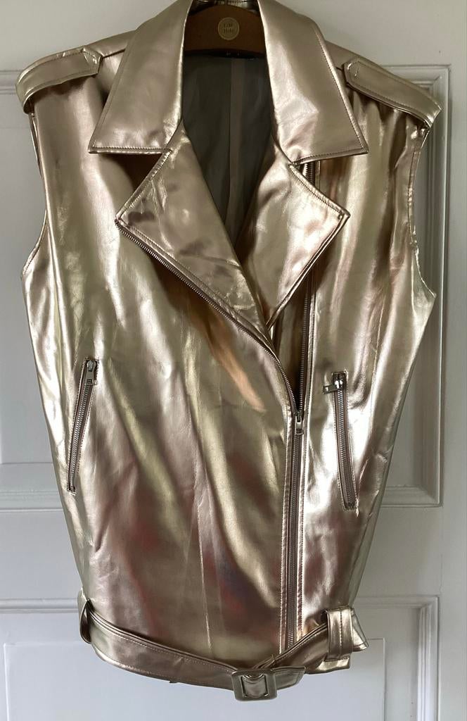 Goudkleurig Metallic Oversized Biker Gilet - Most Wanted, Ophalen of Verzenden, Zo goed als nieuw, Maat 38/40 (M), Overige kleuren