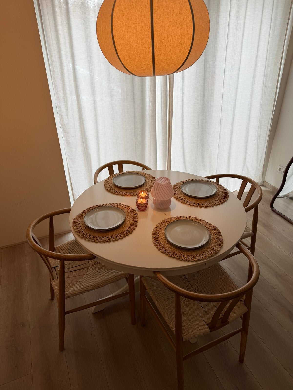 IKEA ROSENTORP Uitschuifbare Tafel Wit 110/155 cm, Ophalen, Gebruikt, 100 tot 150 cm, Rond
