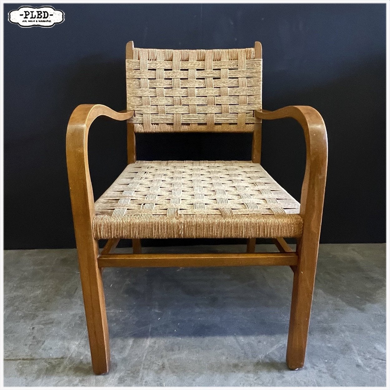 Fauteuil van gebogen hout touw stijl Dieckman Touwstoel 1950, Ophalen, Vintage Jaren 50 Japandi Scandi Stijl van Dieckman, Gebruikt