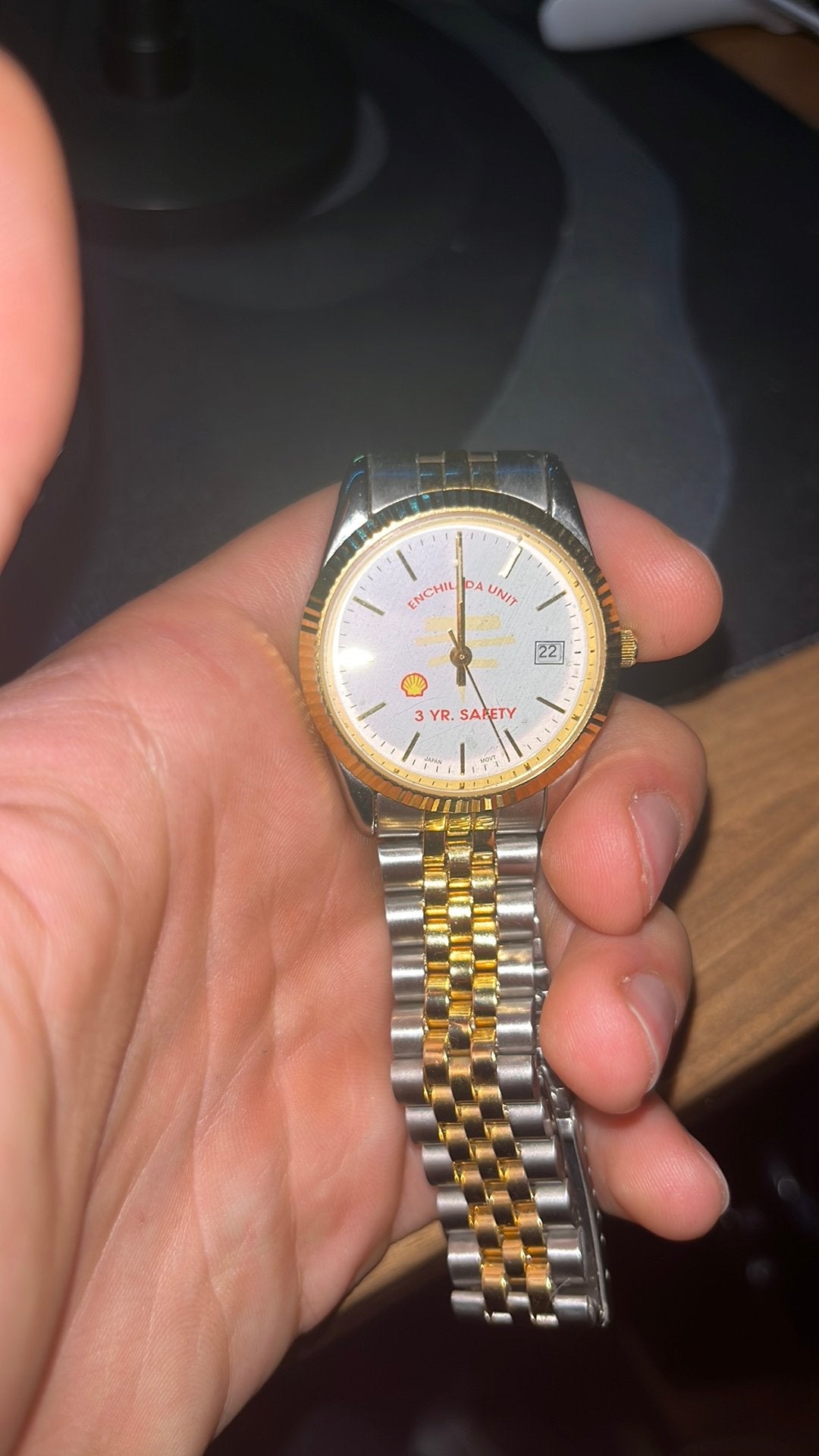 3 yr. Safety watch shell (verzamelaars product) zeldzaam., Ophalen of Verzenden, Gebruikt, Staal, Overige merken
