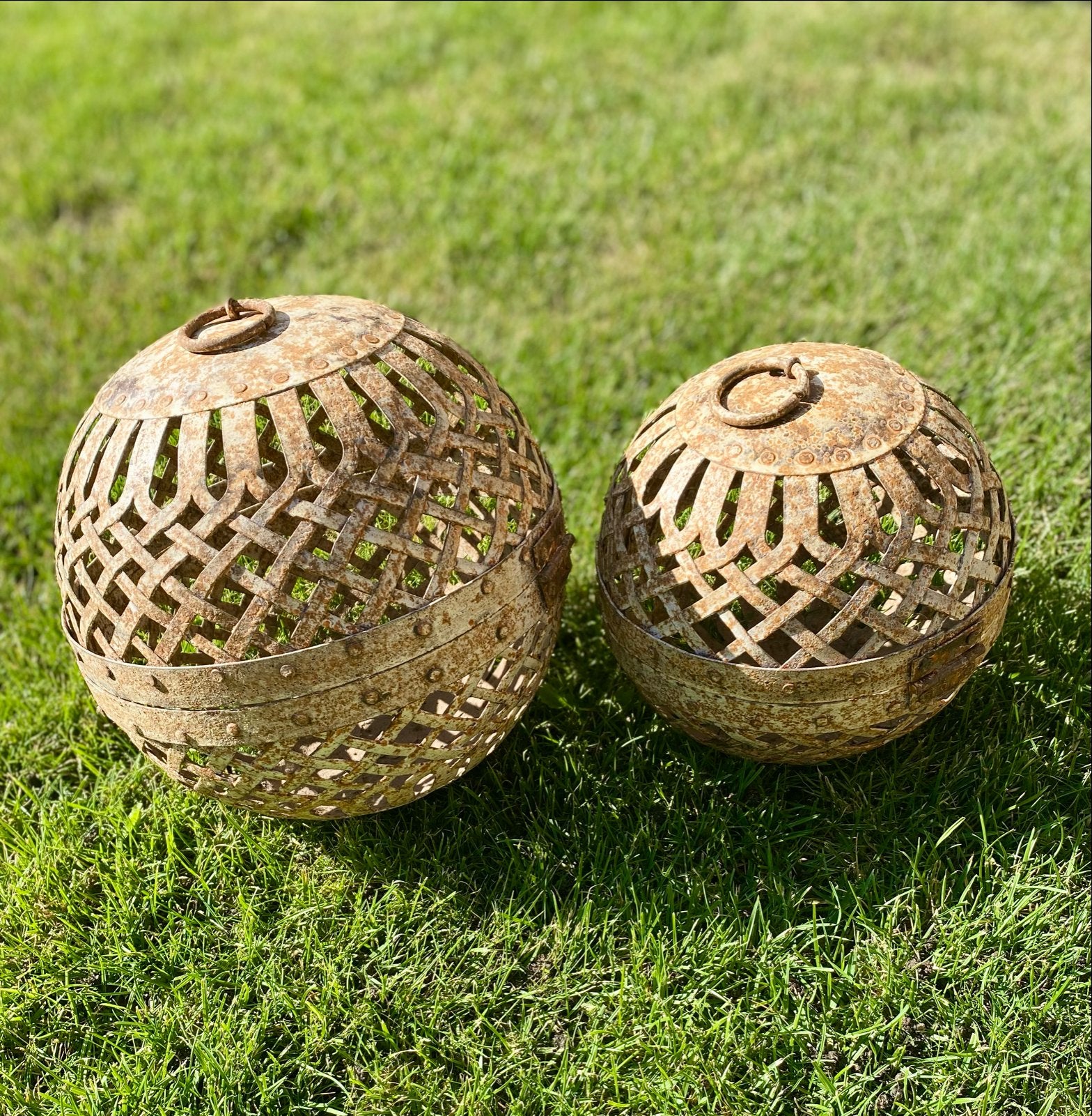 Decoratie roestballen stoer sober landelijk metalen bollen, Ophalen of Verzenden, Metaal, Bruin, Landelijk