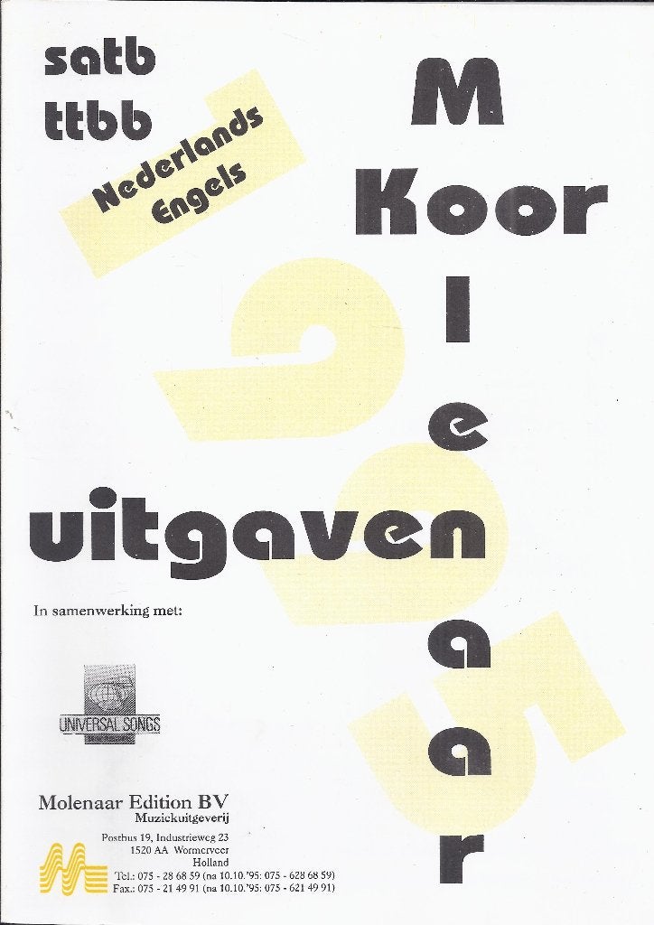 Bl10 bladmuziek molenaar kooruitgaven 1995, Muziek en Instrumenten, Bladmuziek, Ophalen of Verzenden, Gebruikt, Artiest of Componist
