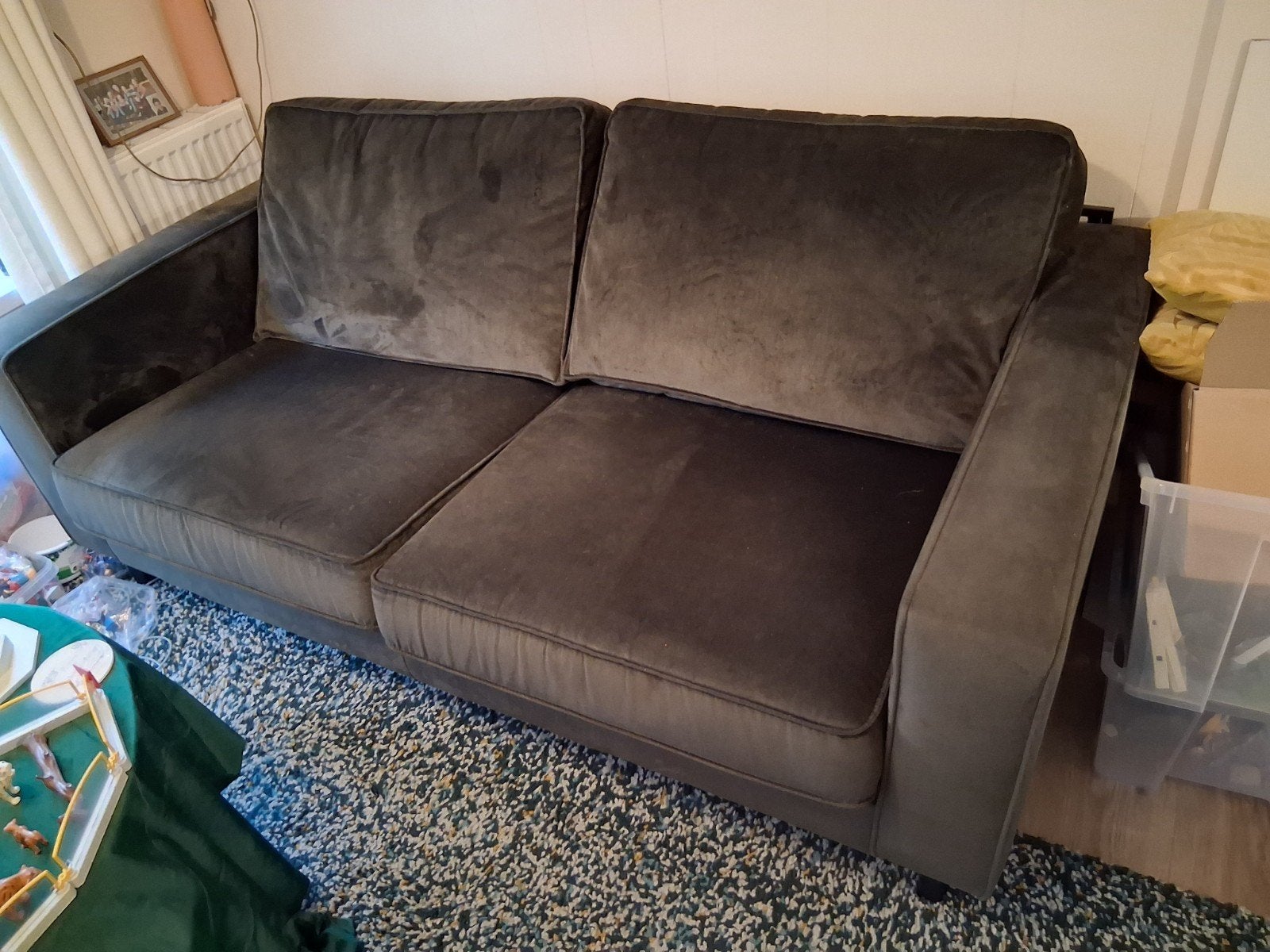 Comfortabele 2-zits bank + losse fauteuil -  donkergroen, Ophalen, 150 tot 200 cm, Tweepersoons, 75 tot 100 cm