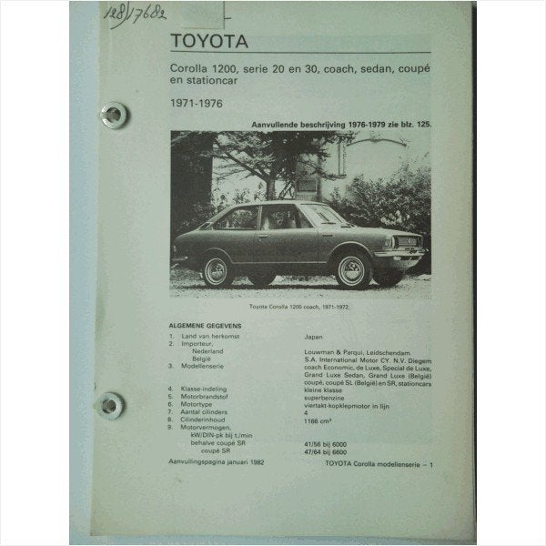 Toyota Corolla Vraagbaak losbladig 1971-1976 #1 Nederlands, Ophalen of Verzenden, Gelezen, Toyota