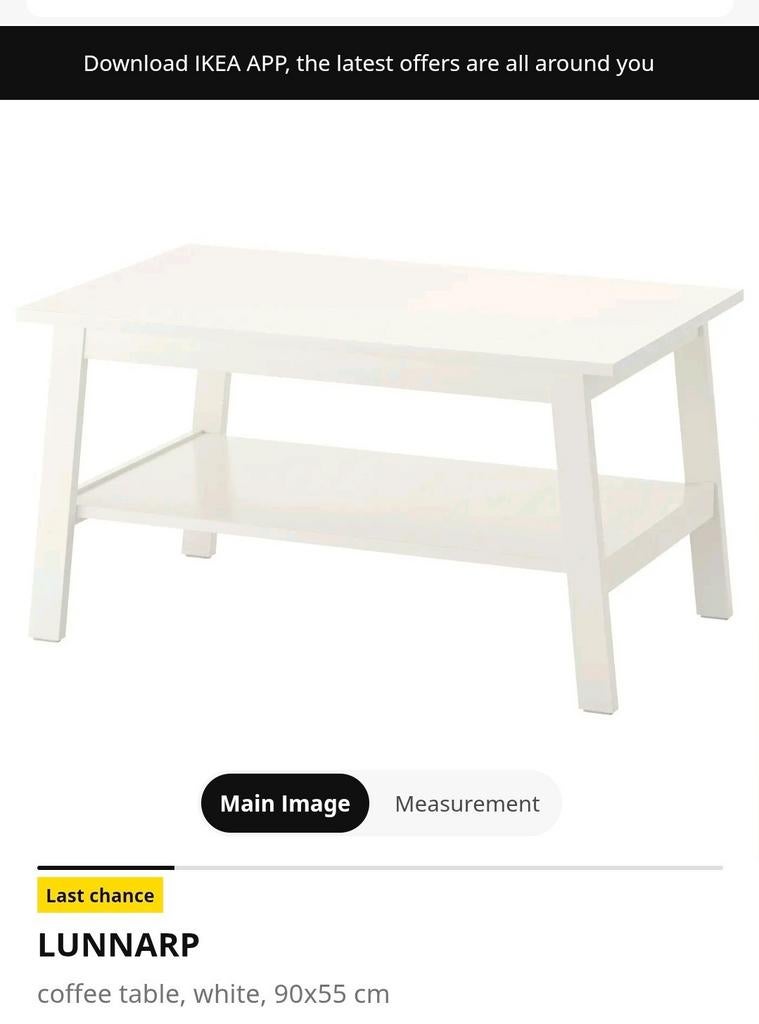 IKEA LUNNARP Salontafel, wit, 90x55 cm, Ophalen, Gebruikt, 100 tot 150 cm, 50 tot 100 cm