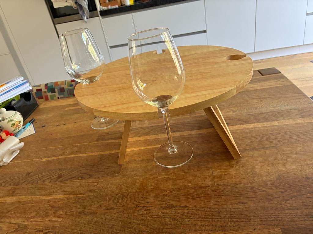 Houten Wijn Picknicktafel - Draagbaar & Compact, 50 tot 100 cm, Rond, Ophalen of Verzenden, Zo goed als nieuw