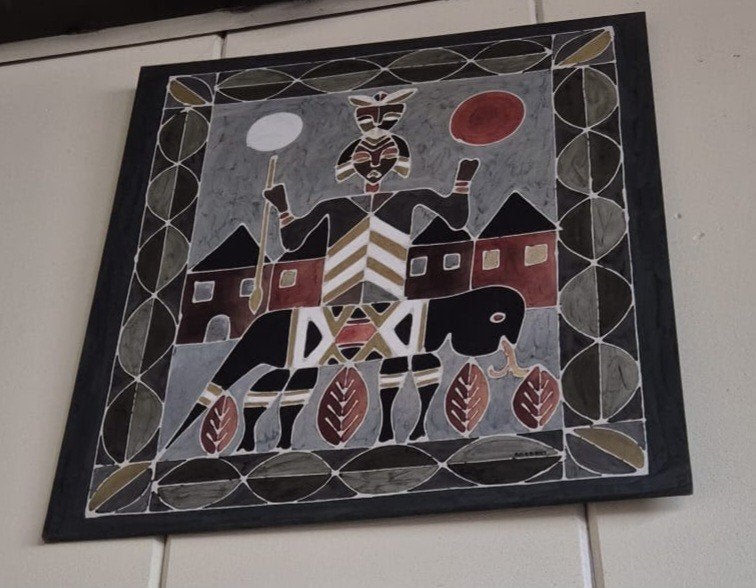 Uniek Batik Schilderij - Afrikaanse Stijl, ca. 100x150 cm, Ophalen, Afrika, Meerkleurig, Handgemaakt
