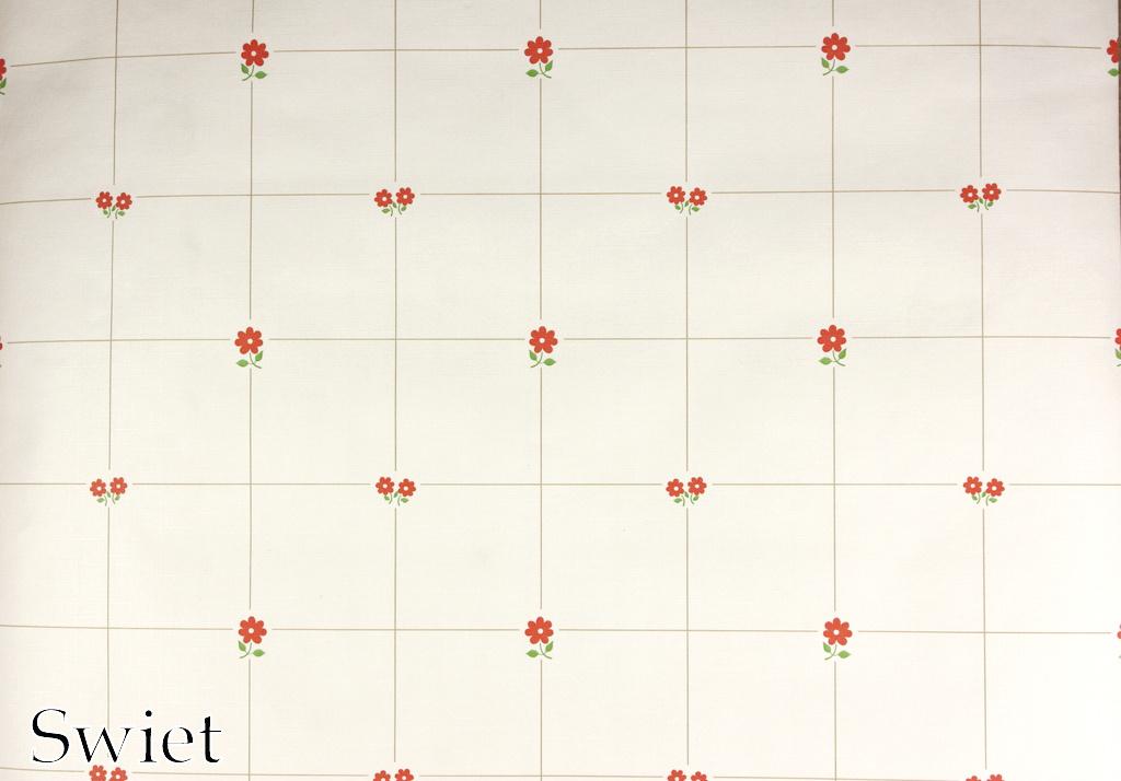 5977 Vintage bloemen wallpaper rood wit ruit patroon swiet, Huis en Inrichting, Stoffering | Behang, Verzenden, Minder dan 10 m²