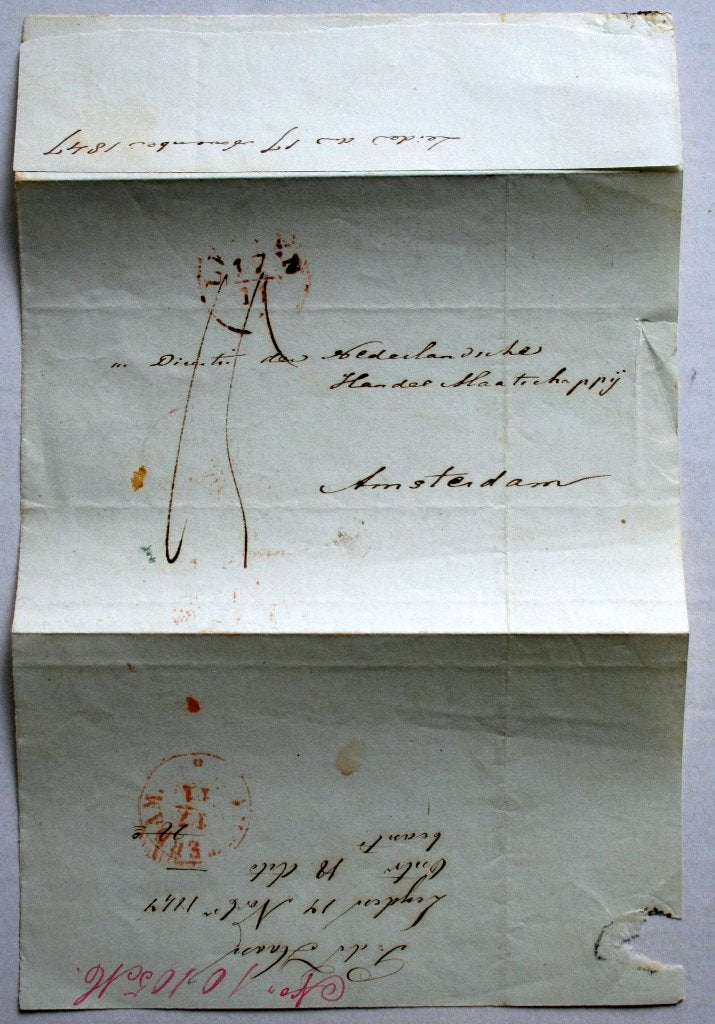 Omslag uit 1847 van Leiden naar Amsterdam, Ophalen of Verzenden, Envelop