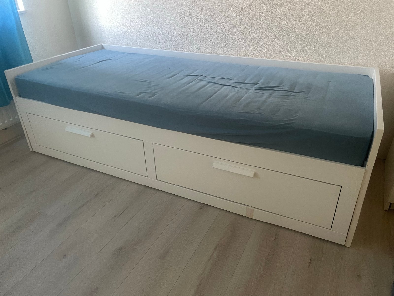IKEA BRIMNES Dagbed met 2 lades, wit, 80x200 cm, Ophalen, Eenpersoons, Wit, Zo goed als nieuw