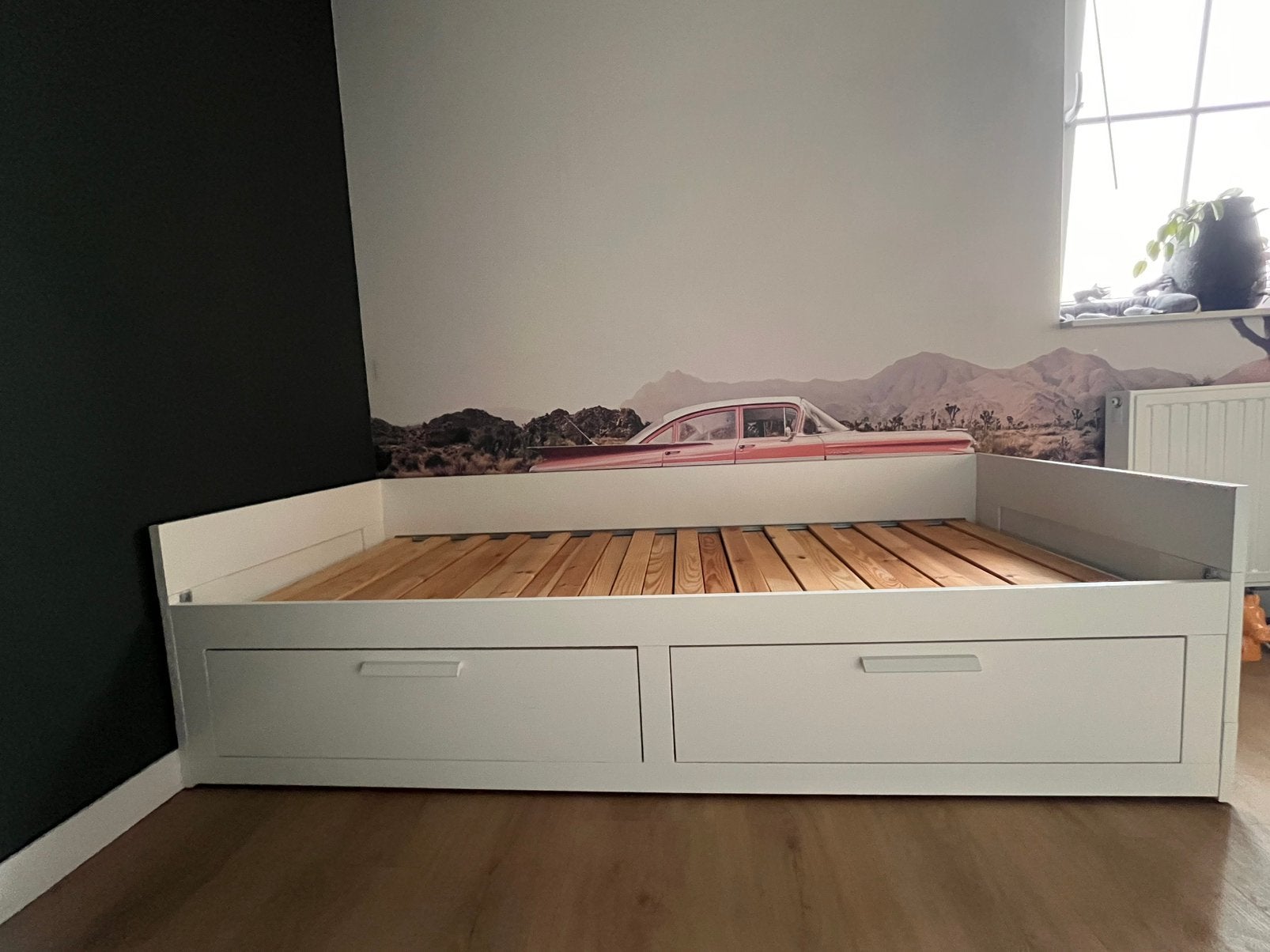 Uitschuifbed met lades, Ophalen, Gebruikt, 90 cm, Wit