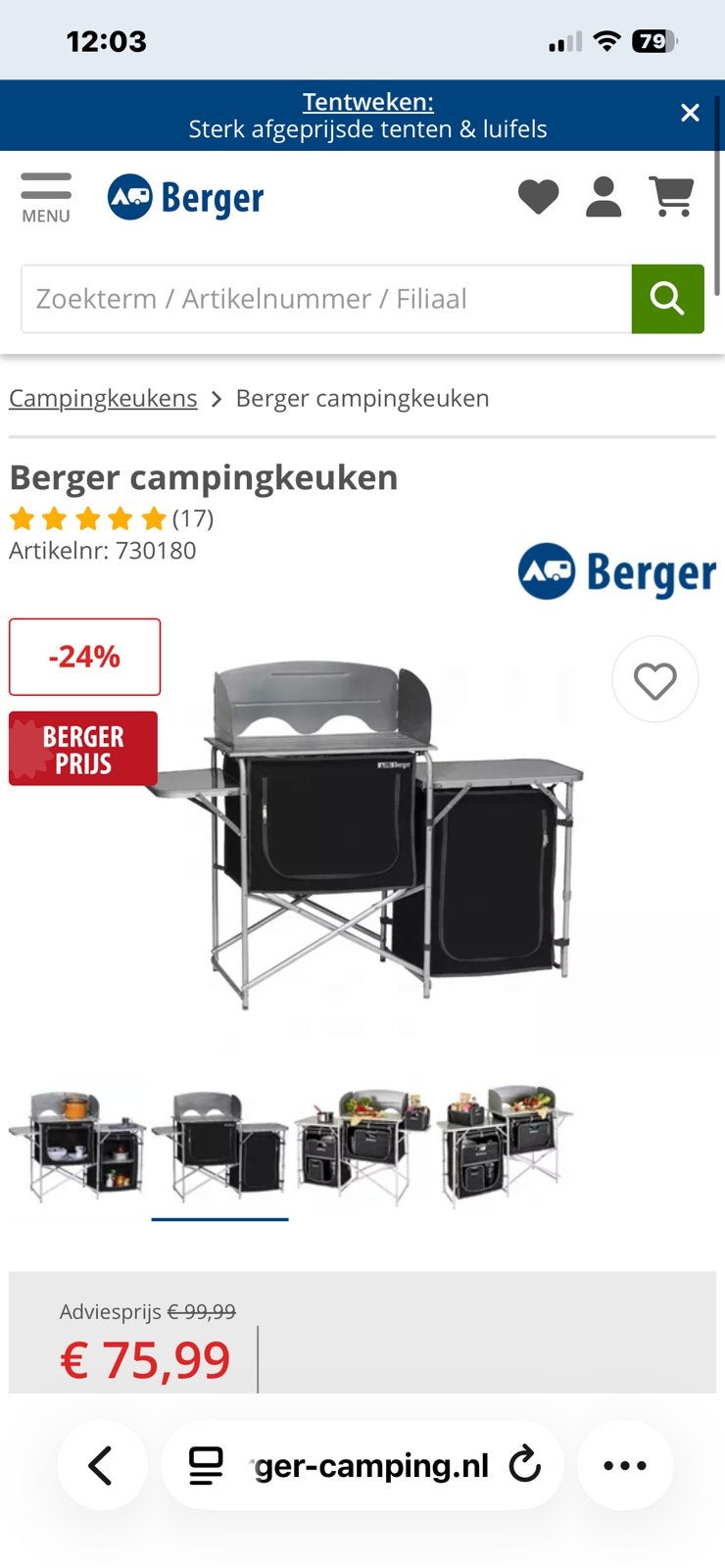 Berger buitenkeuken, Caravans en Kamperen, Ophalen of Verzenden, Zo goed als nieuw
