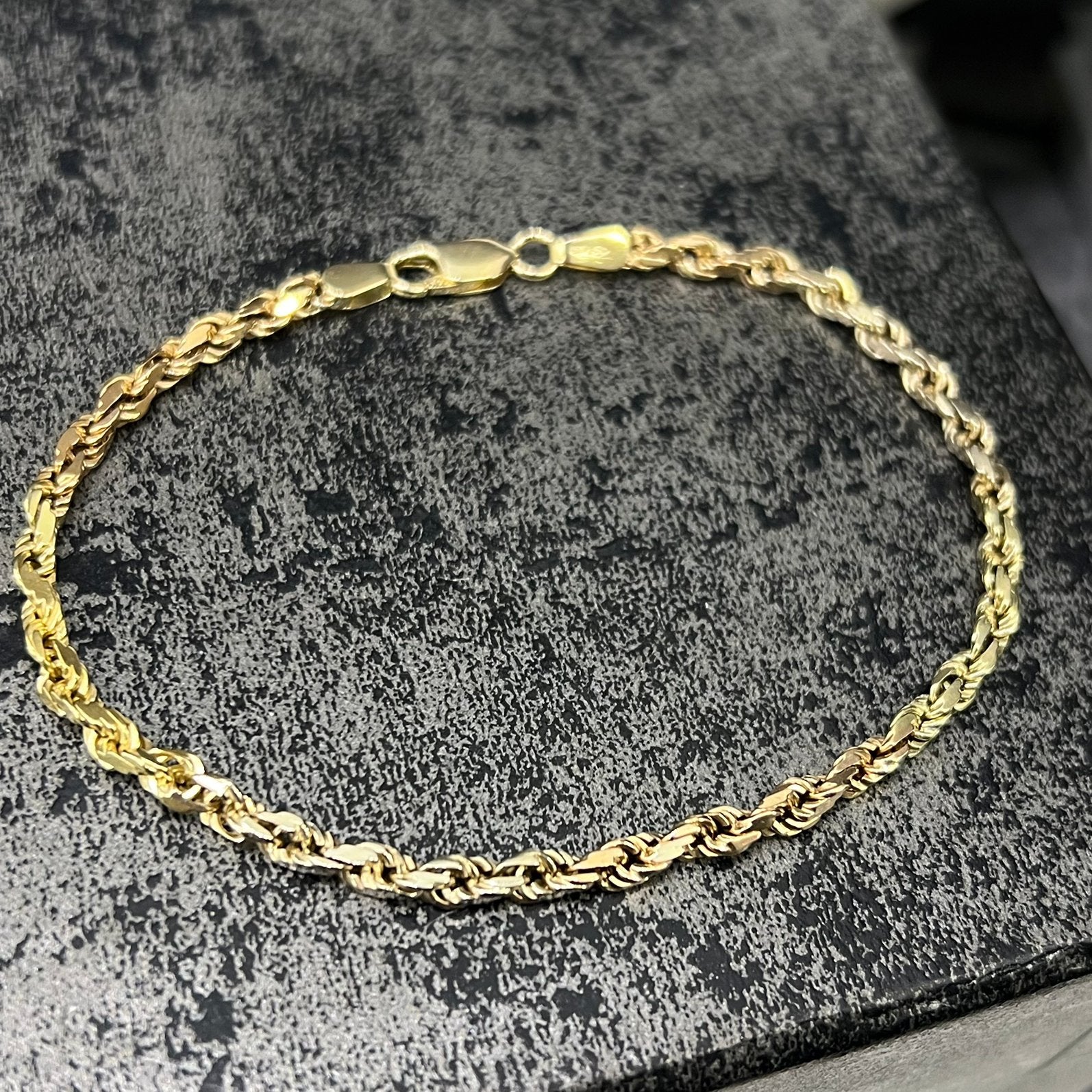 14k gouden armband rope schakel massief diamond cut, Ophalen of Verzenden, Zo goed als nieuw, Goud