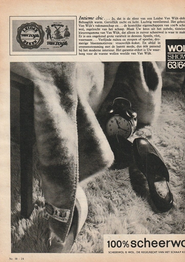 Retro reclame 1963 Van Wijk Leiden wollen deken chic, Verzamelen, Retro, Verzenden, Overige typen