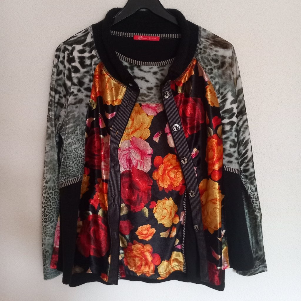 Oliver Philips.Twinset. Top (lange mouw) en vest. Maat 44, Kleding | Dames, Olivier Philips, Meerkleurig, Maat 42/44 (L), Ophalen of Verzenden