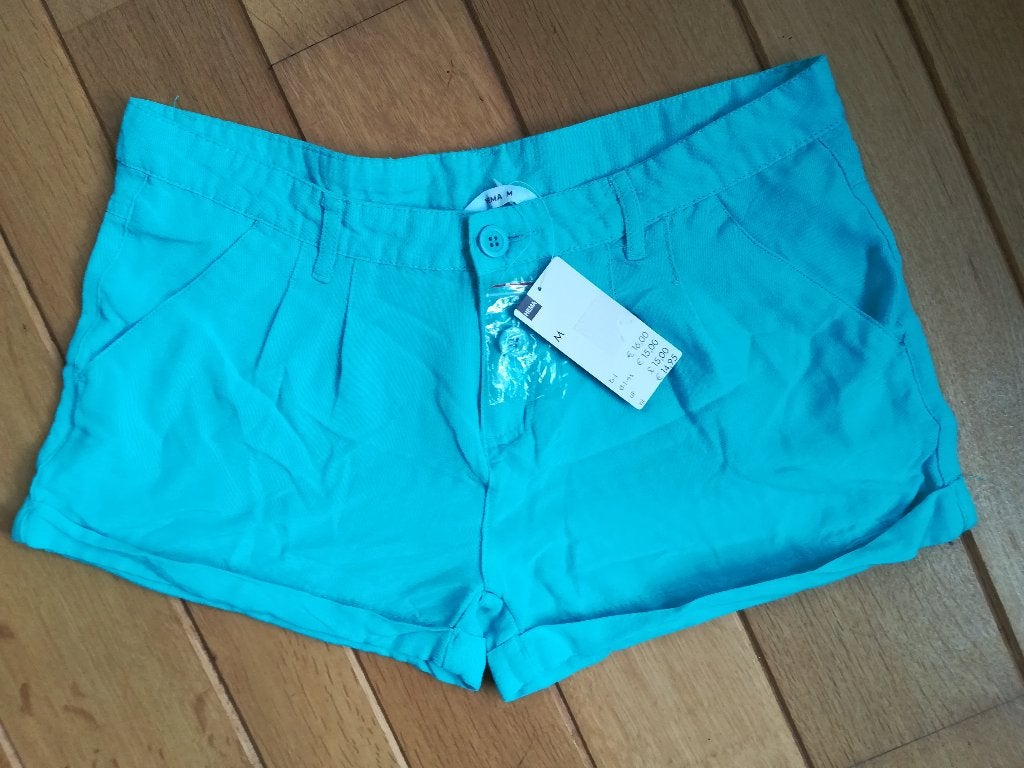 HEMA bermuda short aqua blauw linnen maat M - nieuw -, Maat 38/40 (M), Kort, Blauw, Nieuw