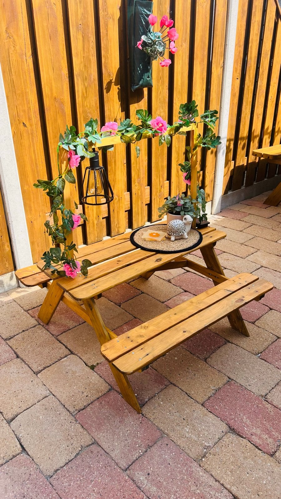Kinderpicknicktafel met decoratieve accessoires, Tuin en Terras, Gebruikt, Rechthoekig, Hout, Ophalen