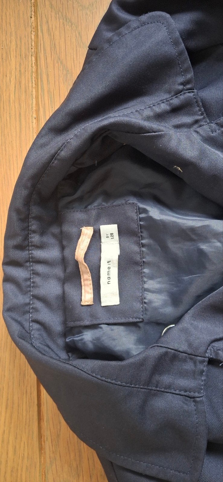 Donkerblauwe trenchcoat van Name It, maat 128, Ophalen of Verzenden, Zo goed als nieuw, Meisje, Jas
