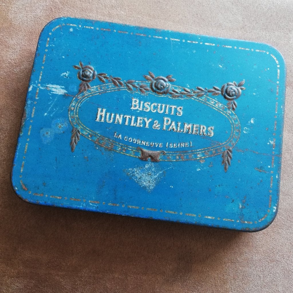 Blauw Huntley & Palmers Biscuits blik, Verzamelen, Ophalen of Verzenden, Gebruikt, Koek(jes), Overige merken