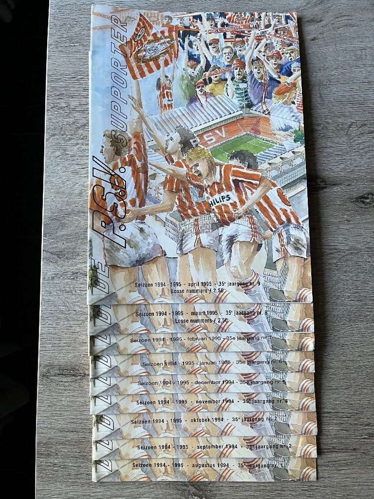 Jaargang 35 PSV Supporter Seizoen 1994 - 1995 9 stuks, Ophalen of Verzenden, Zo goed als nieuw, PSV, Boek of Tijdschrift
