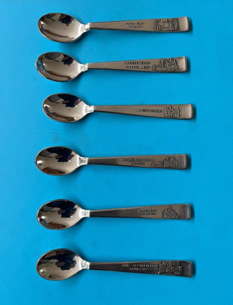 SET VAN 6 VERZILVERDE KASTEEL LEPELTJES verzilverd 100, Theelepel, Overige materialen, Gero, Bestekset
