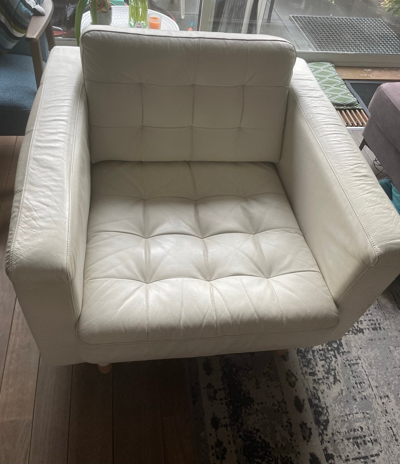 Crème leren fauteuil - Comfortabel en stijlvol, Huis en Inrichting, Ophalen, Gebruikt, Leer, 75 tot 100 cm