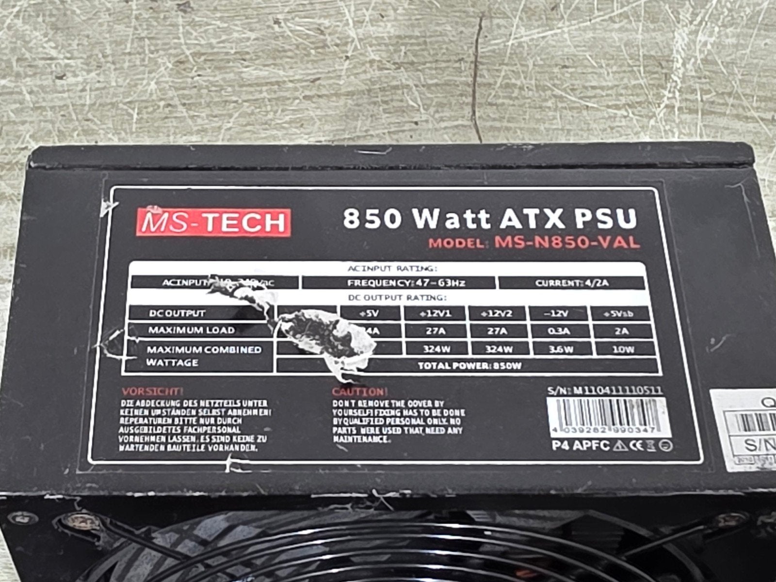 Ms-tech 850w max voeding psu power supply ms-n850-val, Gebruikt, ., Ophalen of Verzenden, .