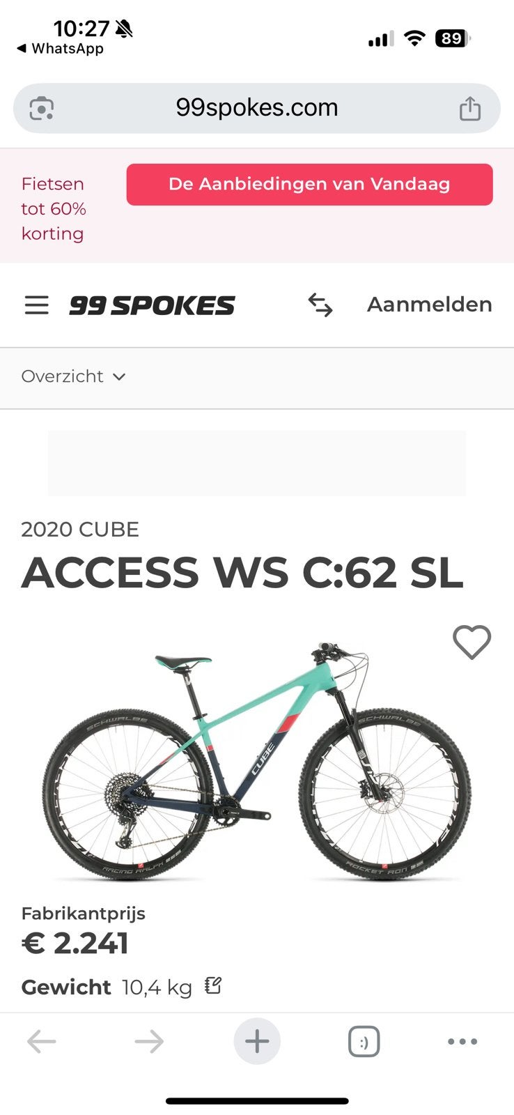 Cube ACCESS WS C:62 SL montainbike, Fietsen en Brommers, 57 cm of meer, Ophalen, Zo goed als nieuw, Overige merken