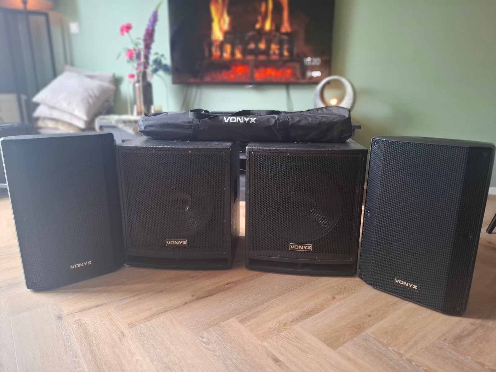 Vonyx Party Speaker Set: inclusief statieven, Audio, Tv en Foto, Luidsprekers, Gebruikt, Party speaker, AUX-ingang, Ophalen
