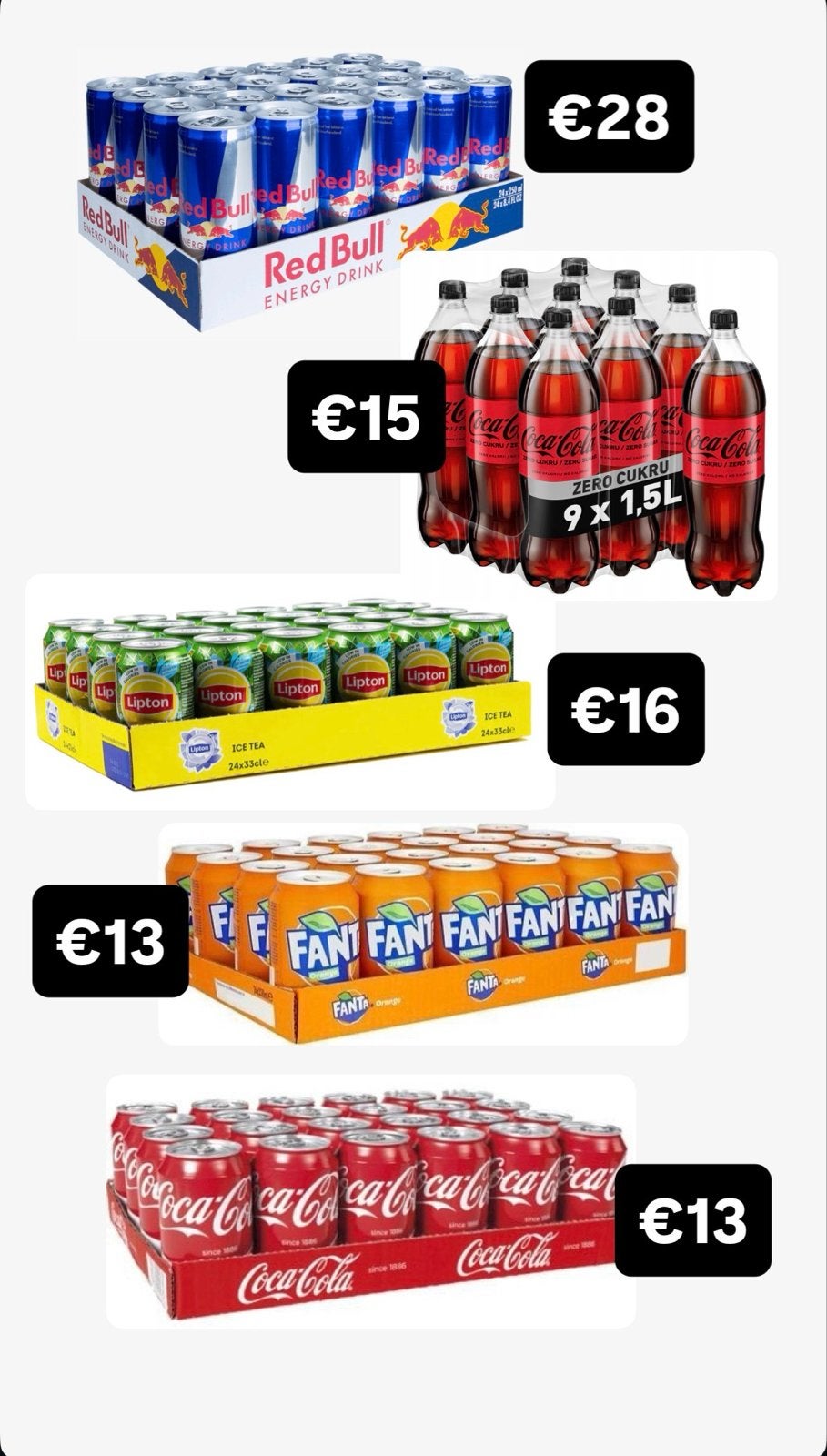 Partijen frisdrank: Coca-Cola, Fanta, Monster, Red Bull meer, Ophalen, N, N, Nieuw
