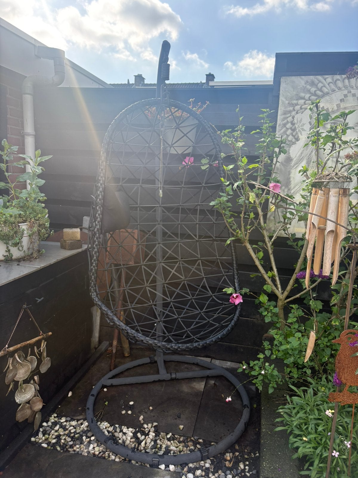 Hangstoel fieve wicker zwart voor in de tuin met kussens, Tuin en Terras, Tuinstoelen, Ophalen, Gebruikt, Rotan