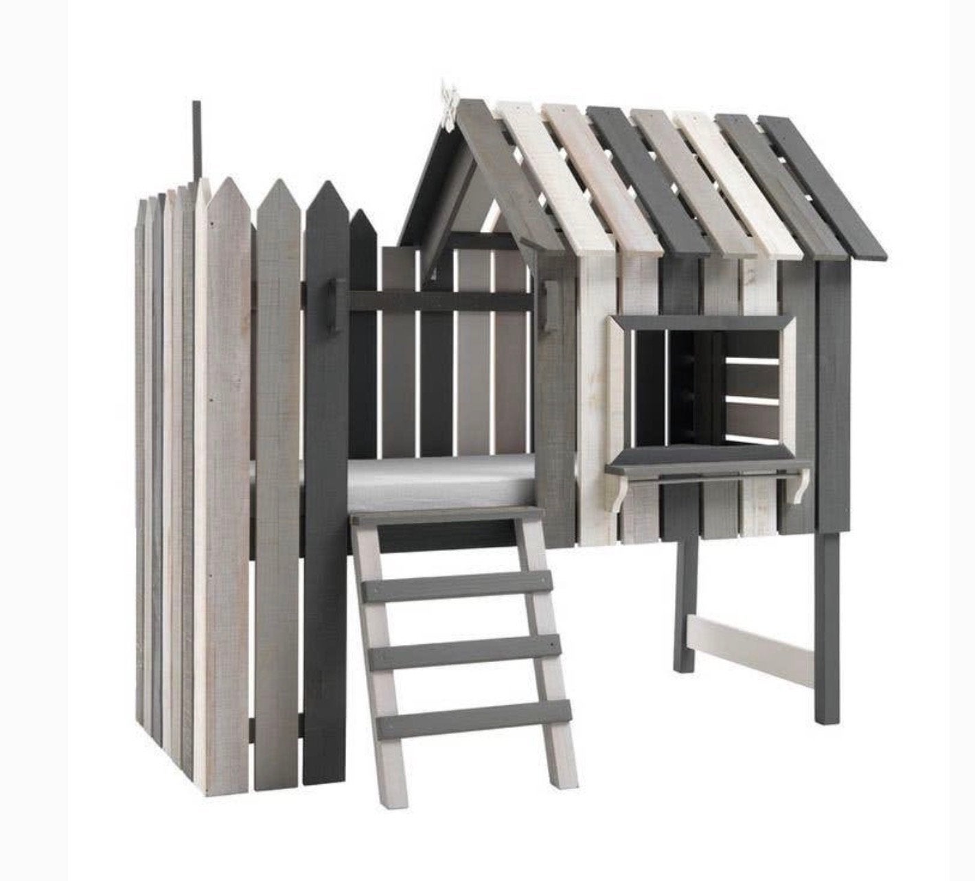 WOOOD steigerhout boomhutbed halfhoogslaper (grijstinten), Ophalen, Gebruikt, Hoogslaper of Stapelbed, 100 cm of meer