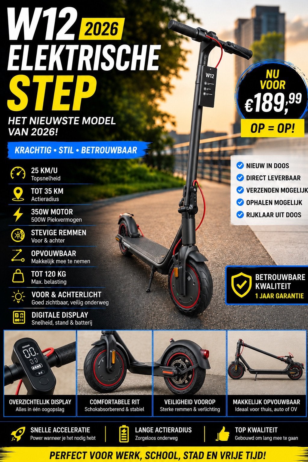 Nieuwe Elektrische Step in Doos – Direct Leverbaar!, Fietsen en Brommers, Steps, Ophalen of Verzenden, Nieuw, Elektrische step (E-scooter)