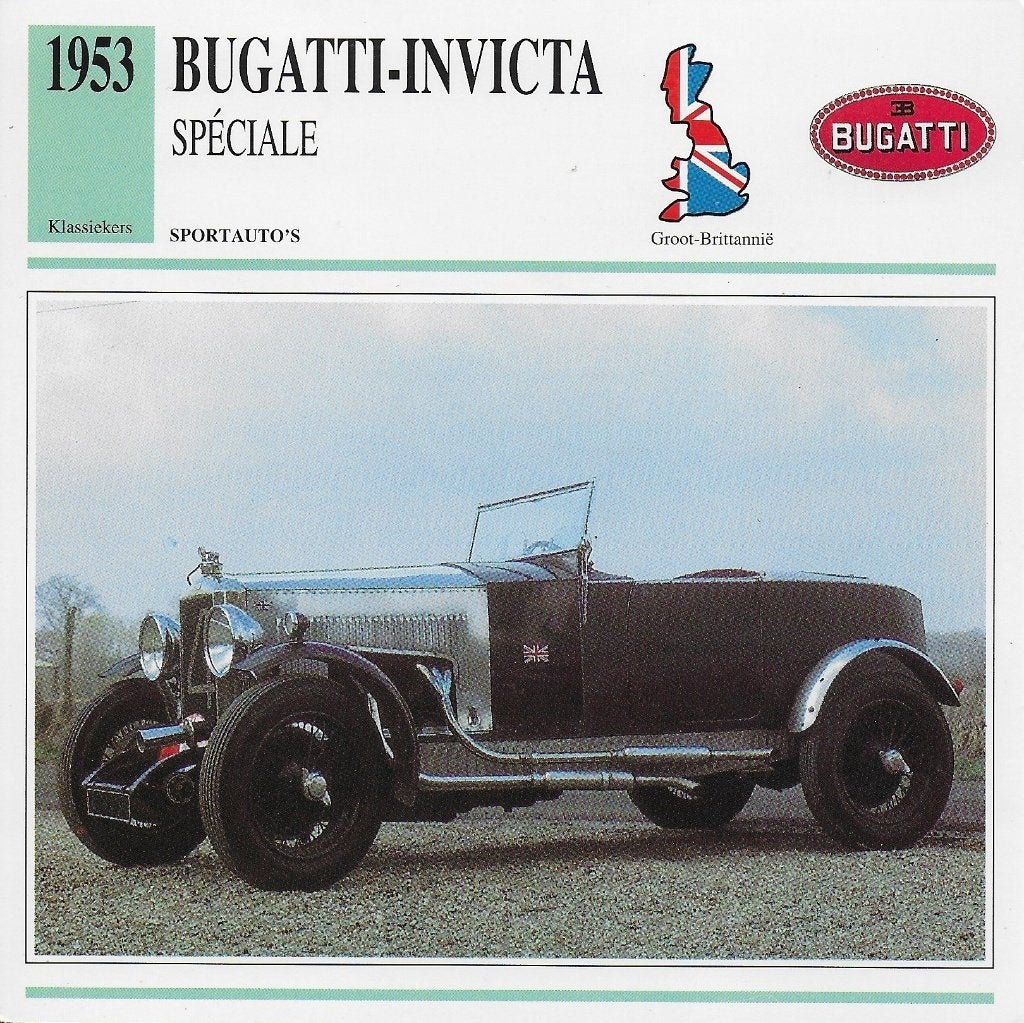 Ma631 autokaart bugatti - invicta speciale ( 1953 ), Ophalen of Verzenden, Zo goed als nieuw, Auto's