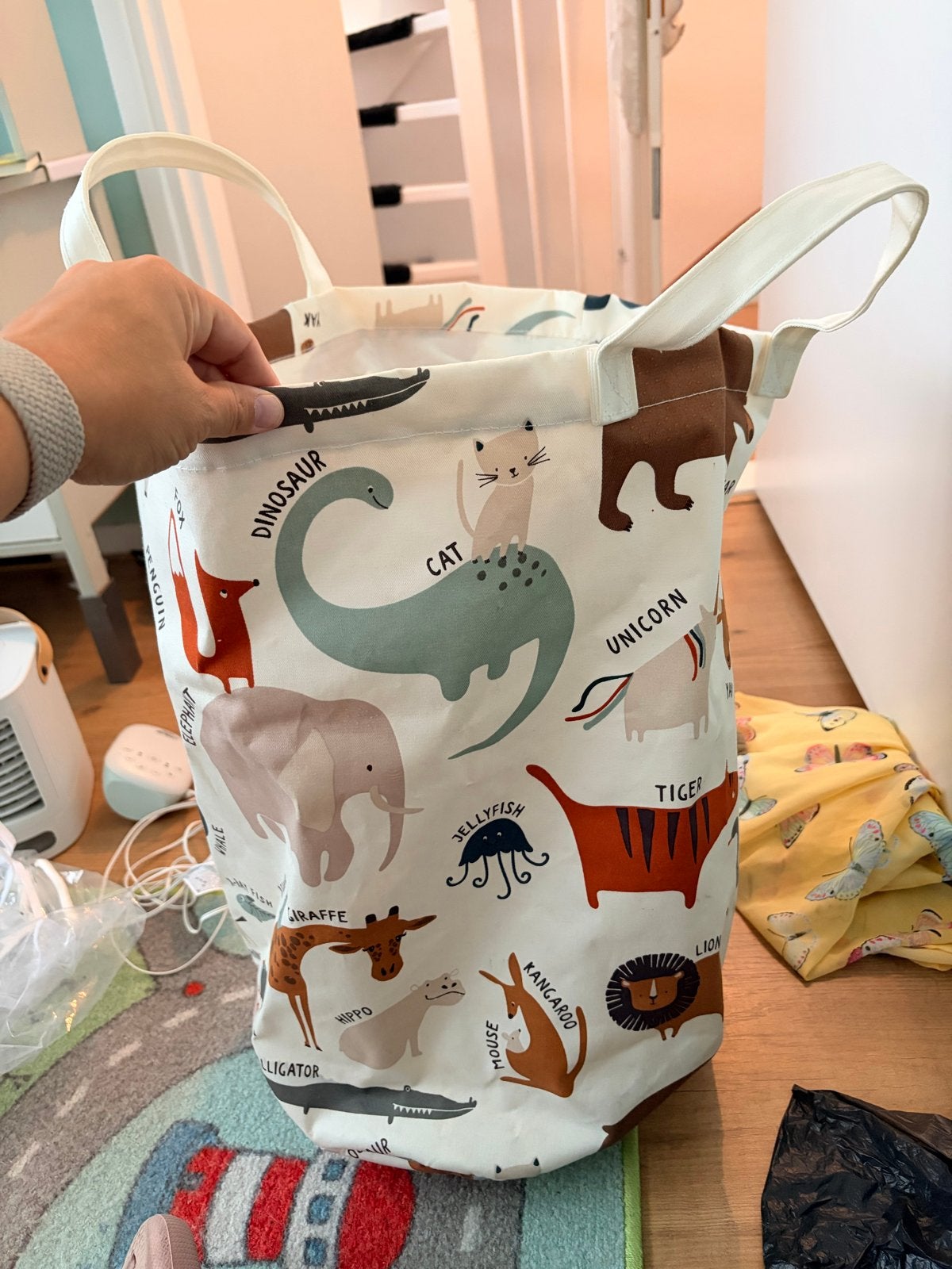 Opvouwbare wasmand/opbergzak met dierenprint, Ophalen, Zo goed als nieuw