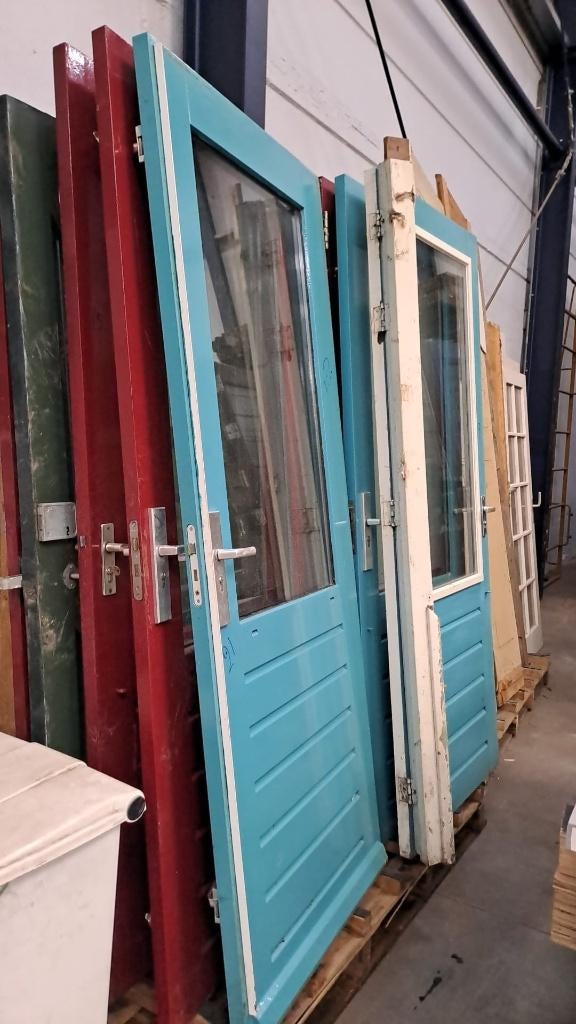 Hardhouten buitendeuren 210/211 x 87/88 dub/enkel glas vanaf, Doe-het-zelf en Verbouw, Deuren en Horren, Gebruikt, Buitendeur