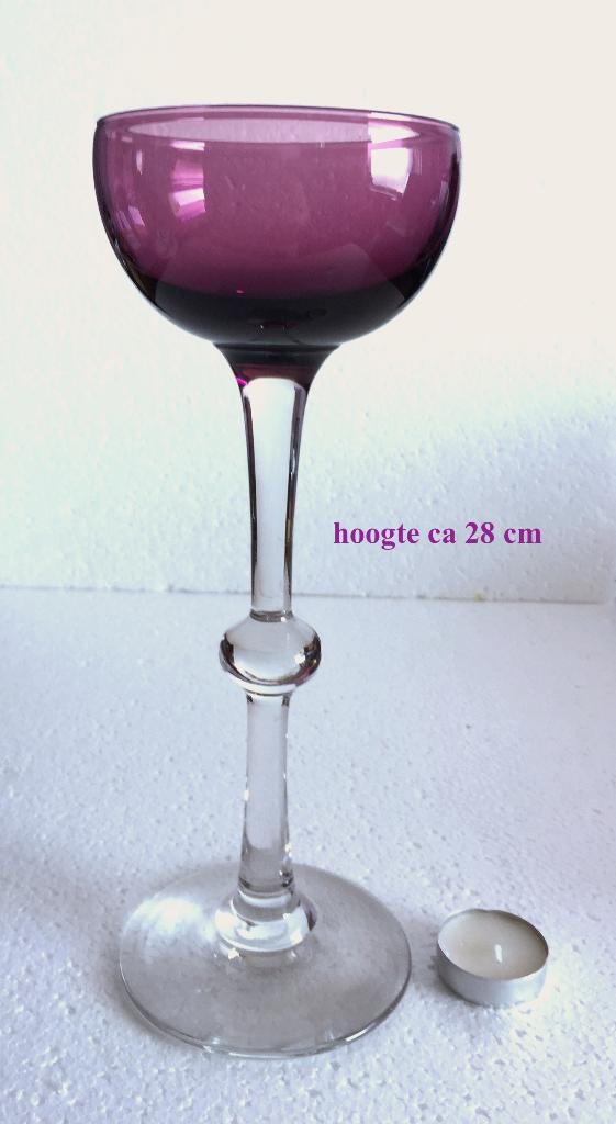 Teab Paars Glas Balusterstam 28h Knoop stam Knobbelstam, Antiek en Kunst, Ophalen