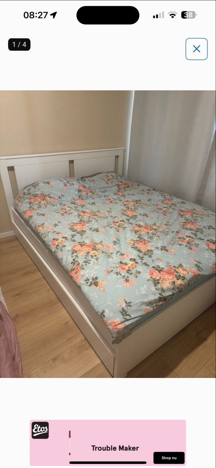 IKEA MALM bed met opberglades, wit, 140x200 cm, Wit, Tweepersoons, Zo goed als nieuw, 200 cm
