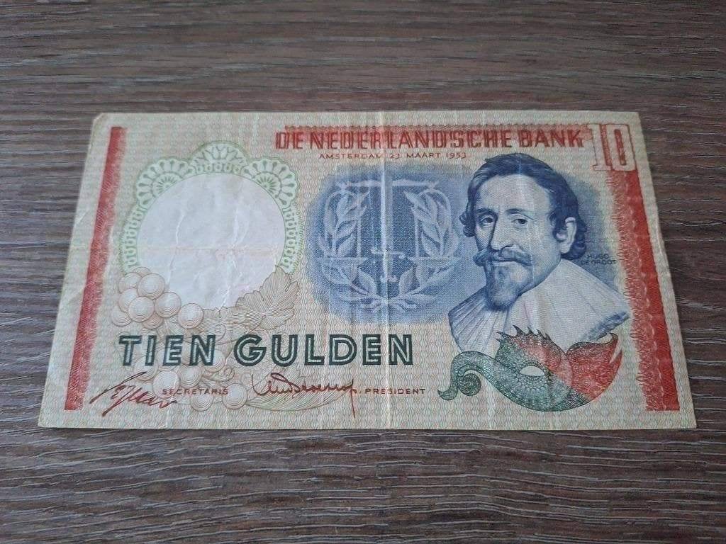 Misdruk / kleurvariant biljet 10 gulden De Groot, 1953, Postzegels en Munten, Bankbiljetten | Nederland, Ophalen of Verzenden