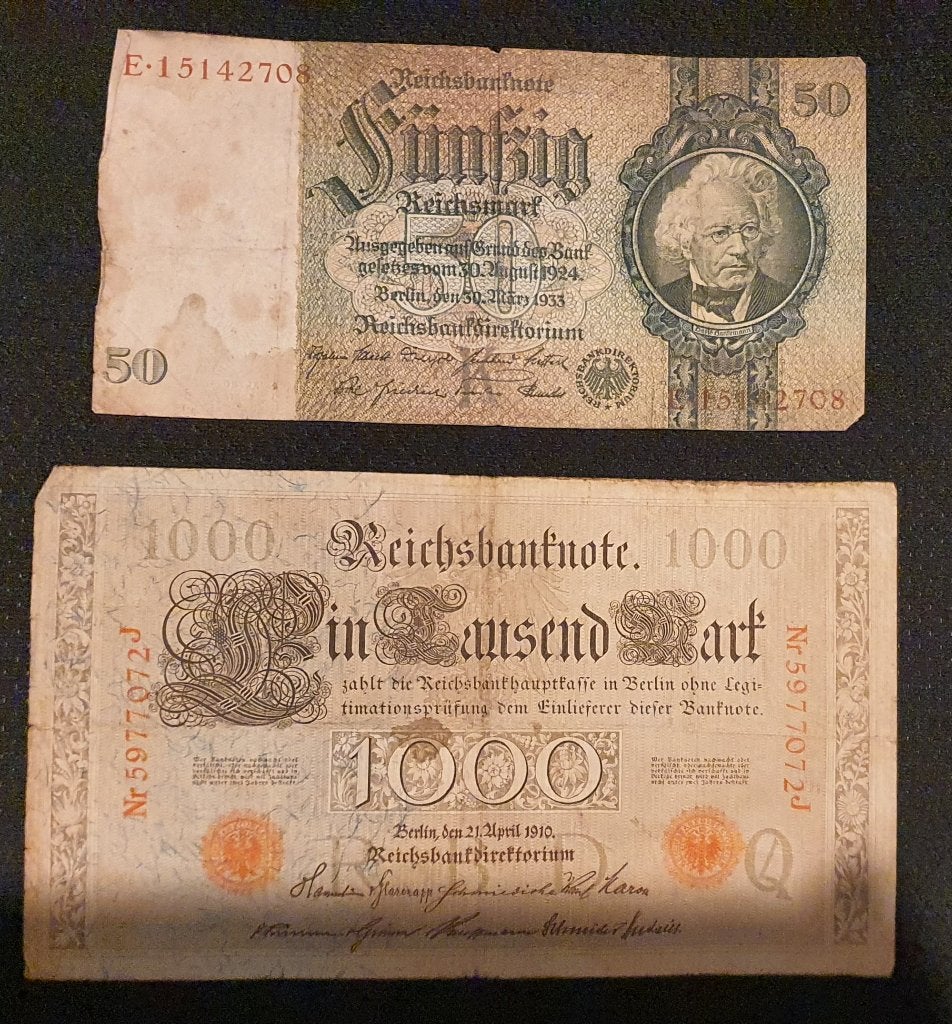 Twee oude Duitse bankbiljetten, Ophalen of Verzenden, Duitsland, Setje