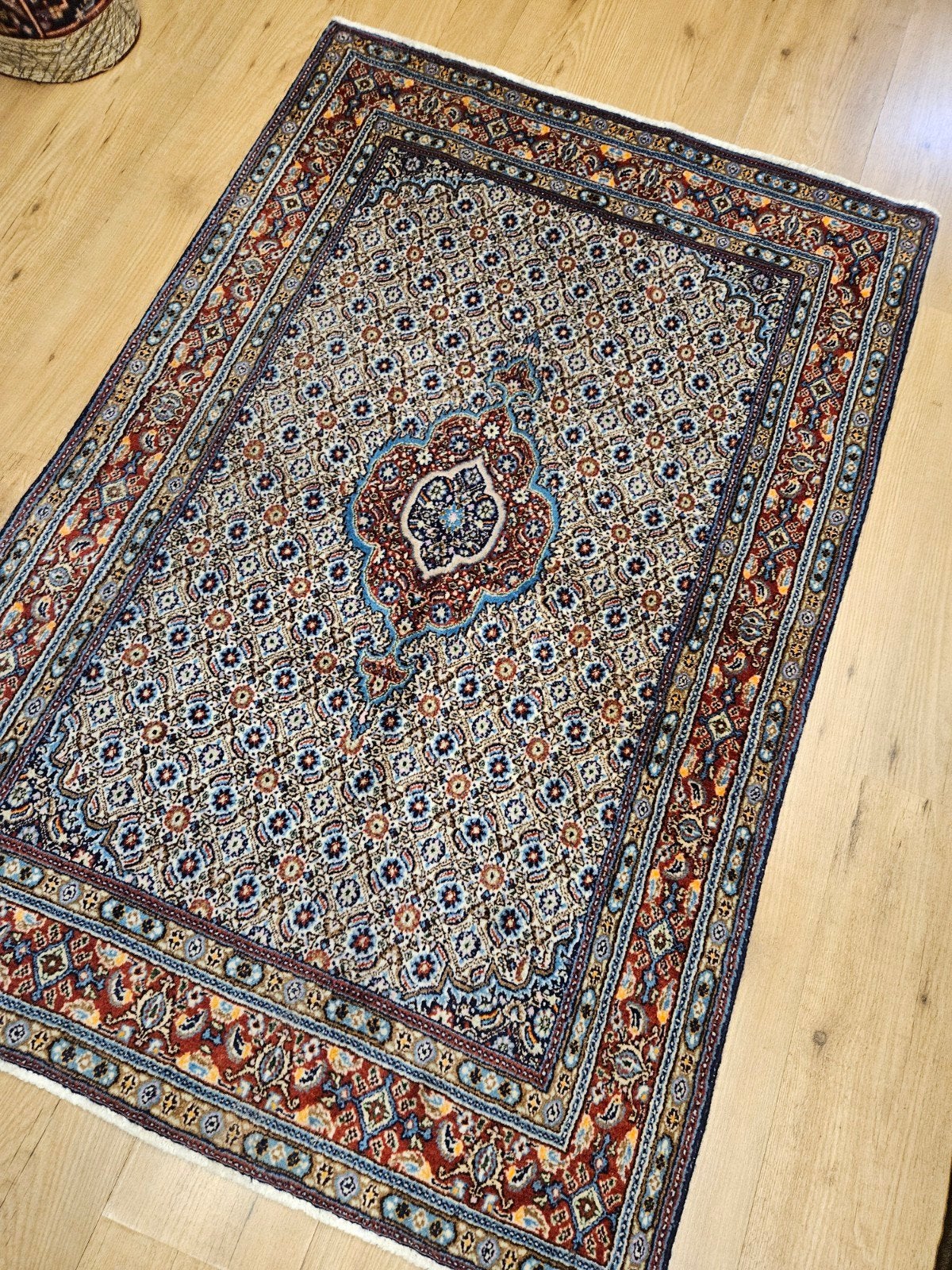 Vintage handgeknoopt perzisch tapijt moud 146x97, Info@SlatsAntiek.nl, Tweedehands, 100 tot 150 cm, Perzisch