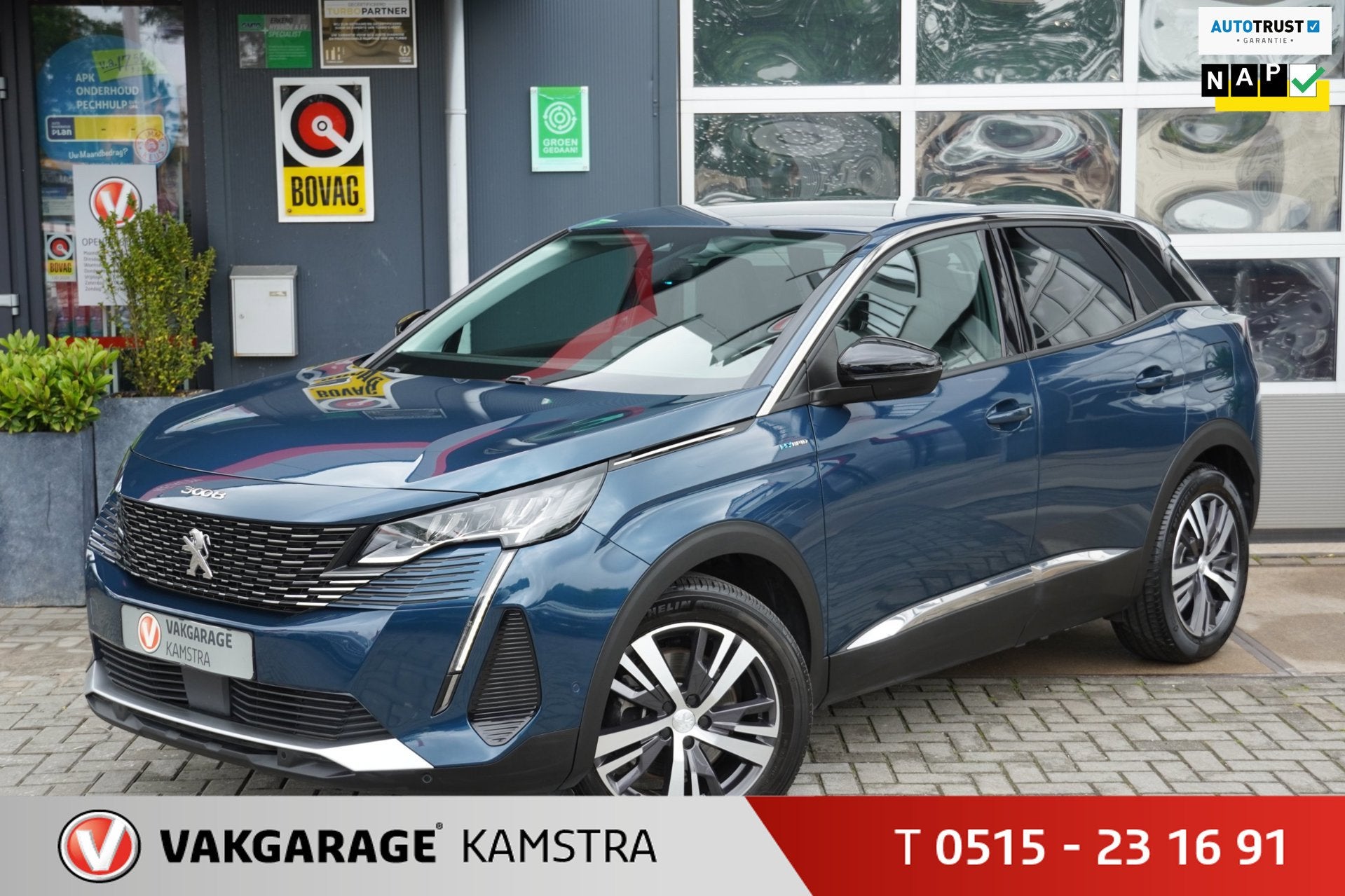 Peugeot 3008 1.6 HYbrid Allure Business NAP Clima/Cruise/Cam, Stof, Euro 6, 181 pk, Blauw