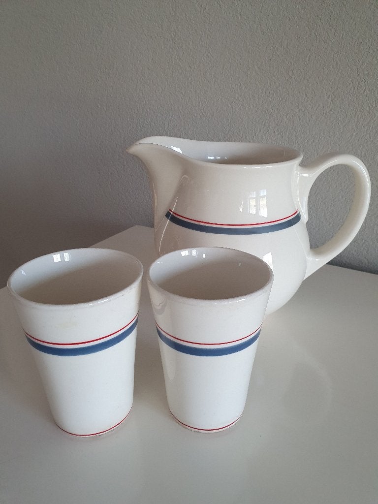 Laaks Brocante, Melkkan met bekers Petrus Regout, Ophalen, Gebruikt, Overige typen, Vintage