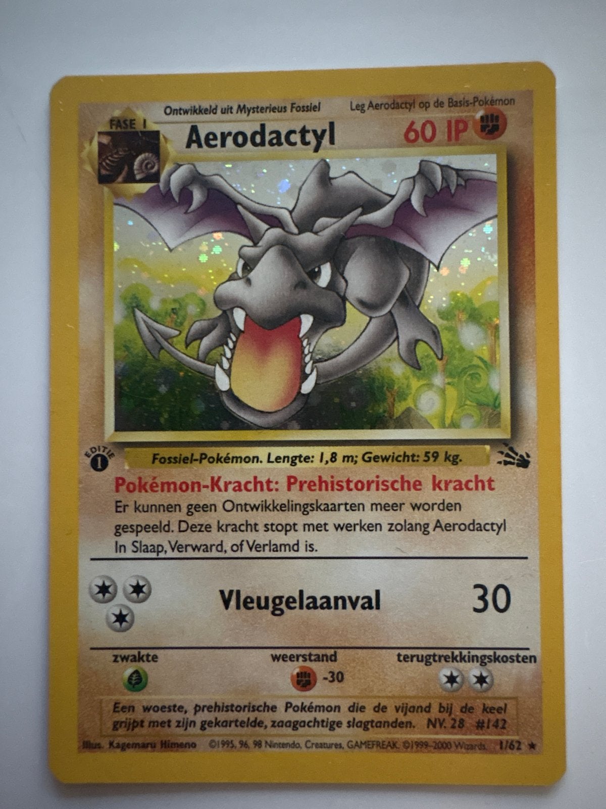Aerodactyl Pokémon kaart - Fossil Set - 1st Edition, Ophalen of Verzenden, Zo goed als nieuw, Losse kaart