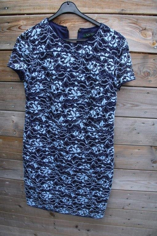 Jurk donkerblauw/ licht blauw Ralph Lauren mt 4 (XS/S) Vaste, Blauw, Ophalen of Verzenden, Zo goed als nieuw, Knielengte