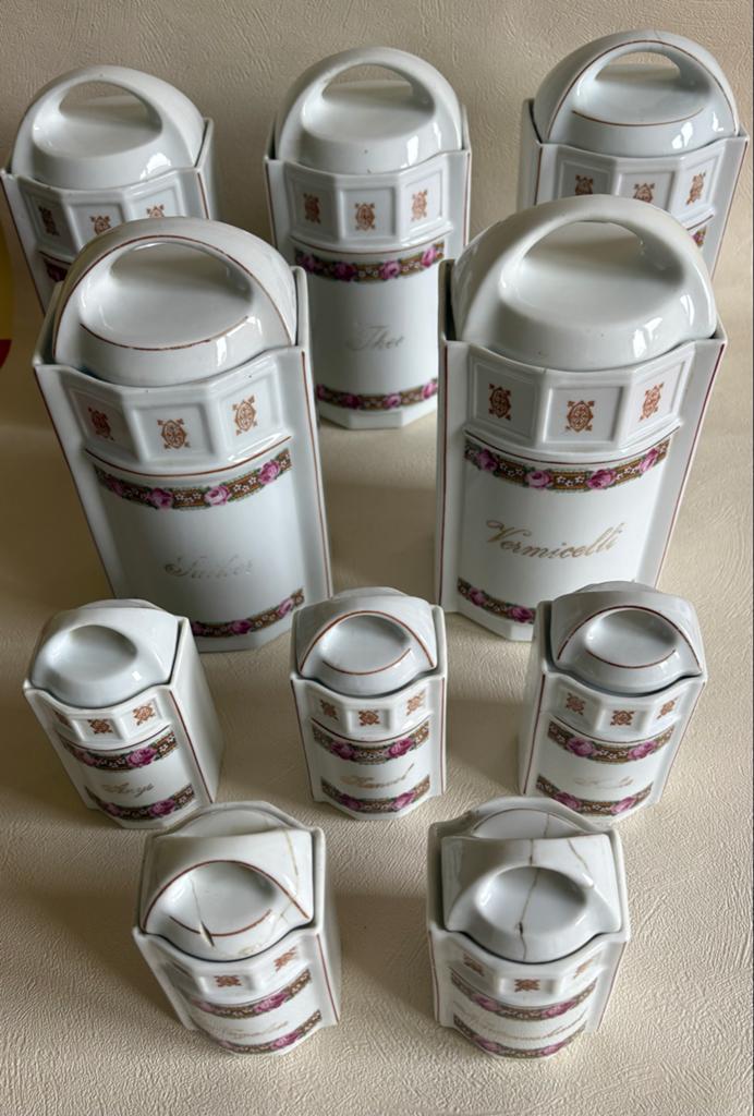 Antieke porseleinen voorraadpotten set - 10 stuks, Antiek en Kunst, Ophalen of Verzenden