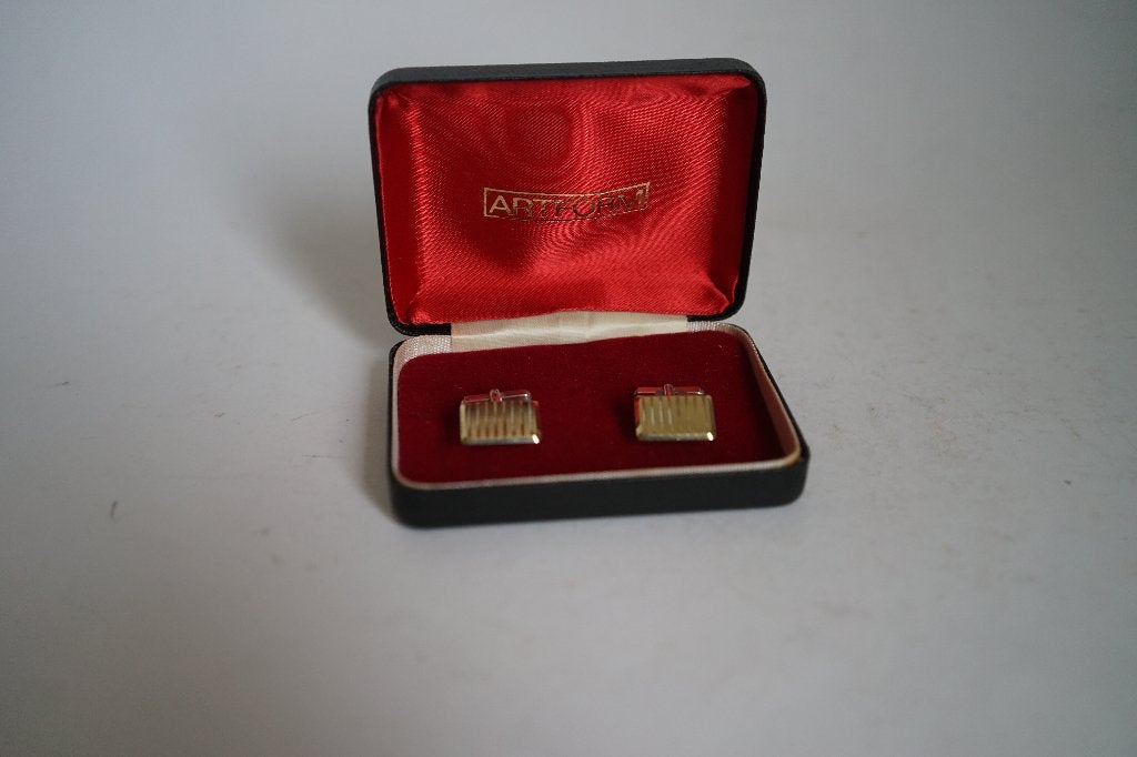 vintage manchetknoop zilver 835 verguld streep ARTFORM doos, Ophalen of Verzenden, Gebruikt, Zilver, Verguld