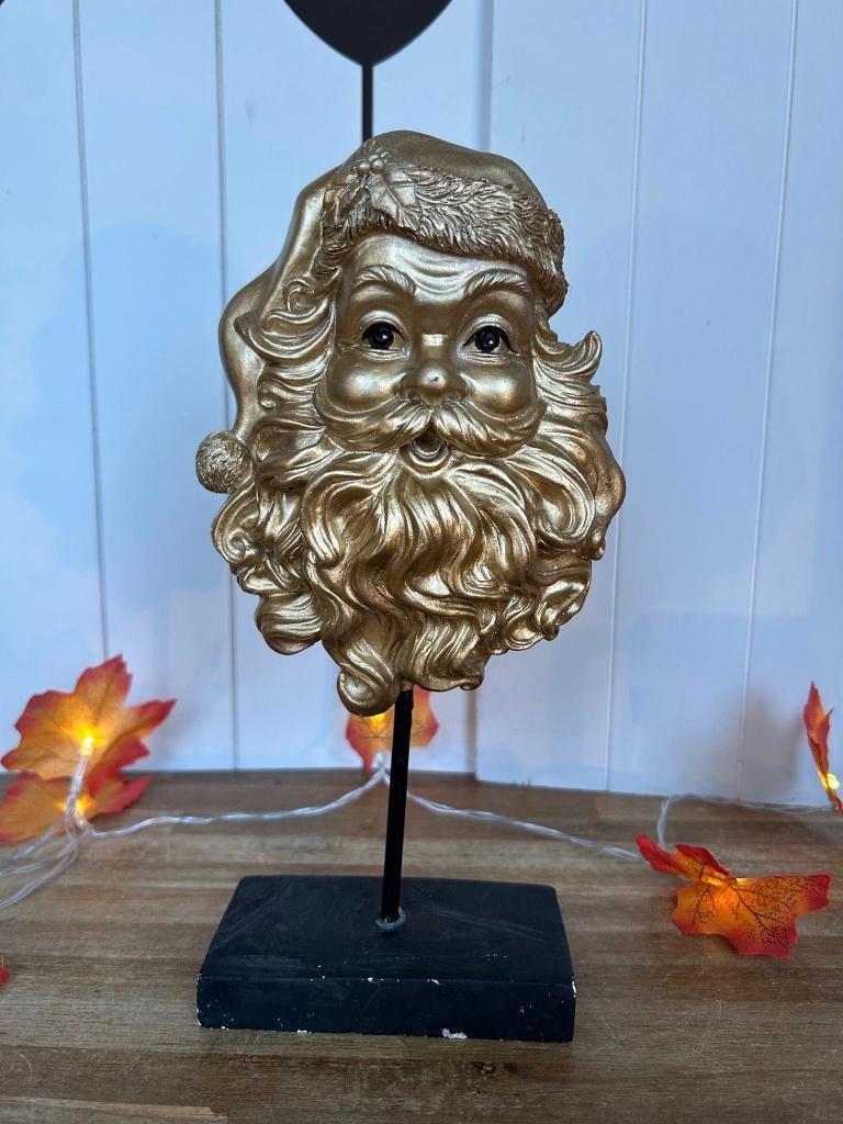 Goudkleurige kerstman hoofd tafelstuk, Ophalen of Verzenden, Gebruikt