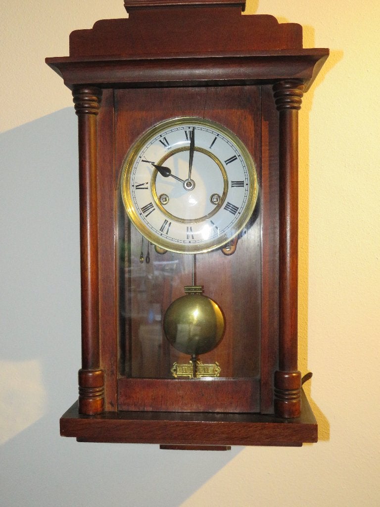 wandklok regulateur, Ophalen, Wandklok, Met slagwerk, Bruin