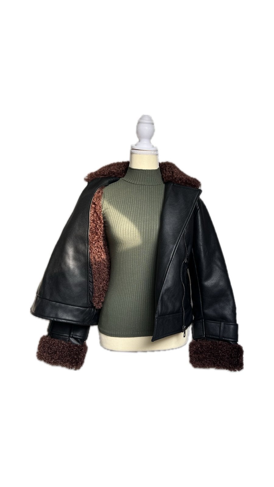 H&M leren bikerjack maat XS/S. Zwart. Teddy gevoerd. Nieuw!, Verzenden, Nieuw, Maat 34 (XS) of kleiner, Zwart